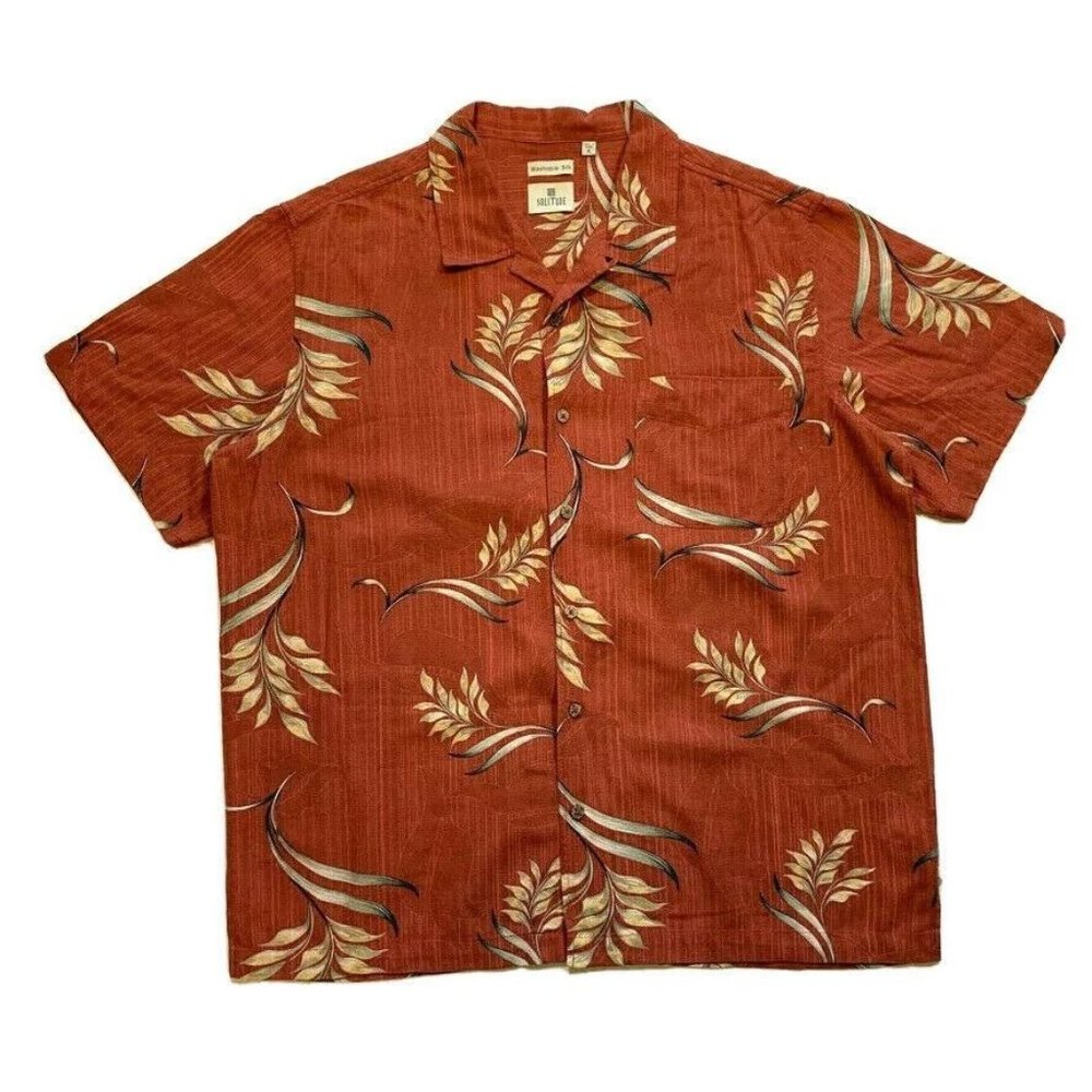 Solitude Hawaiian Shirt Mens XL Button Up Washable Silk Floral Beach Summer NEW‎